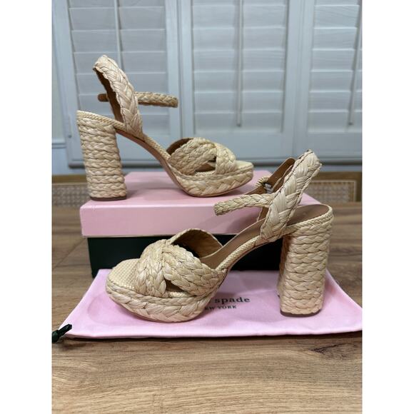 Kate Spade Disco Raffia Platform High Heel Sandal Natural Braided Raffia 9.5 NIB - Picture 8 of 15